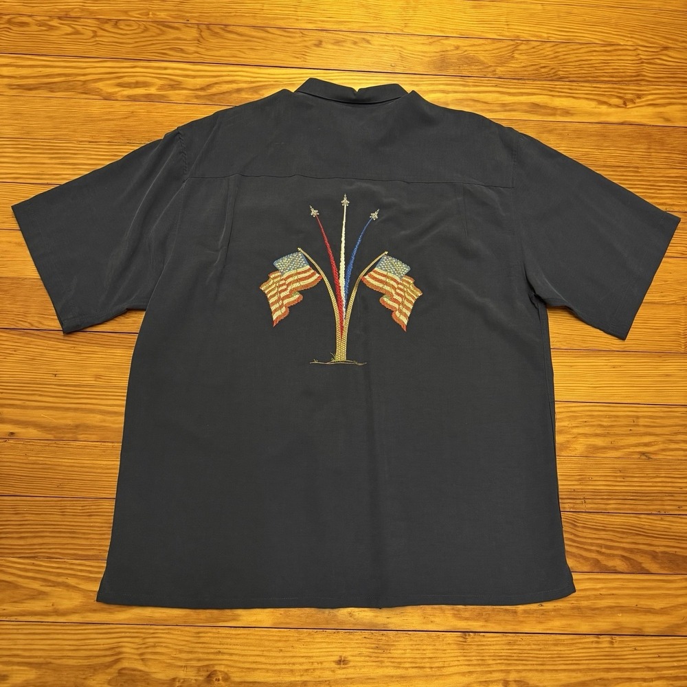 Bamboo Cay Mens XL‎ Navy Blue USA Flag Jets Shirt Embroidered 4th Of July Jets